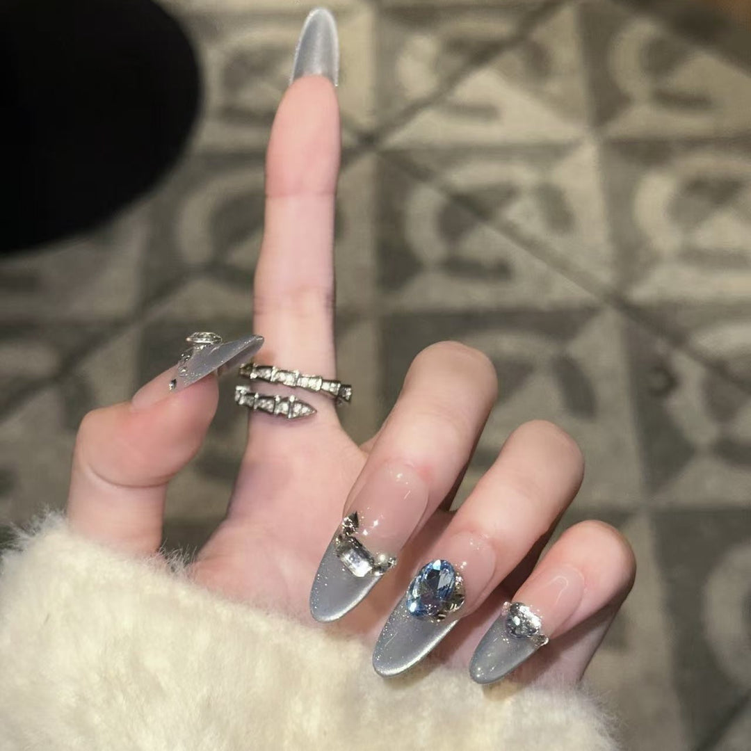 Decorative Stiletto Press-On Nails with Crystal Accents Bowlift