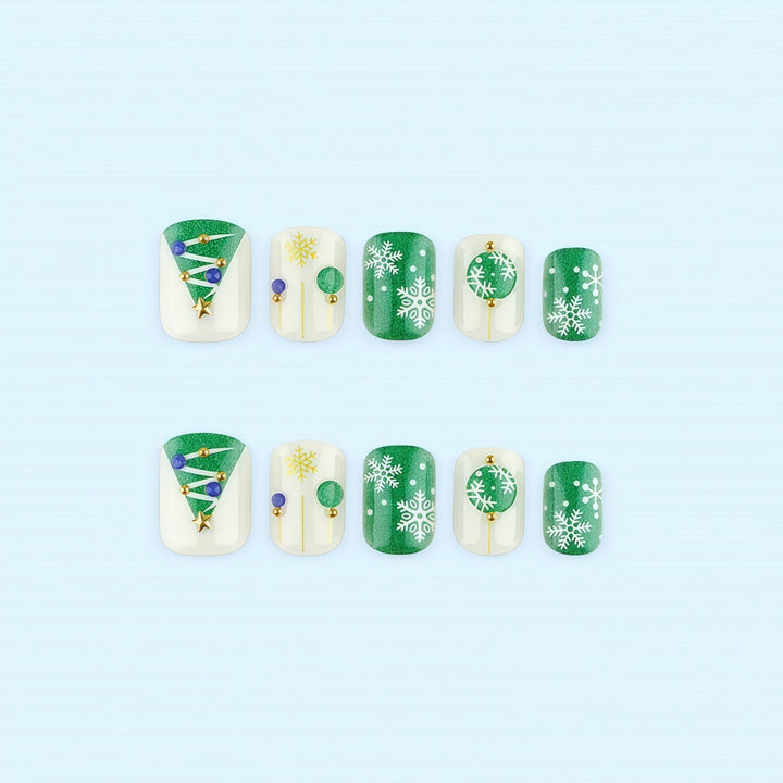 Artificial Nail Set with Festive Winter Design Bowlift