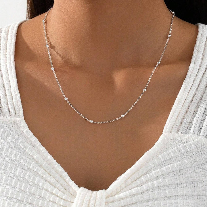 Delicate Silver Beaded Chain Necklace Bowlift