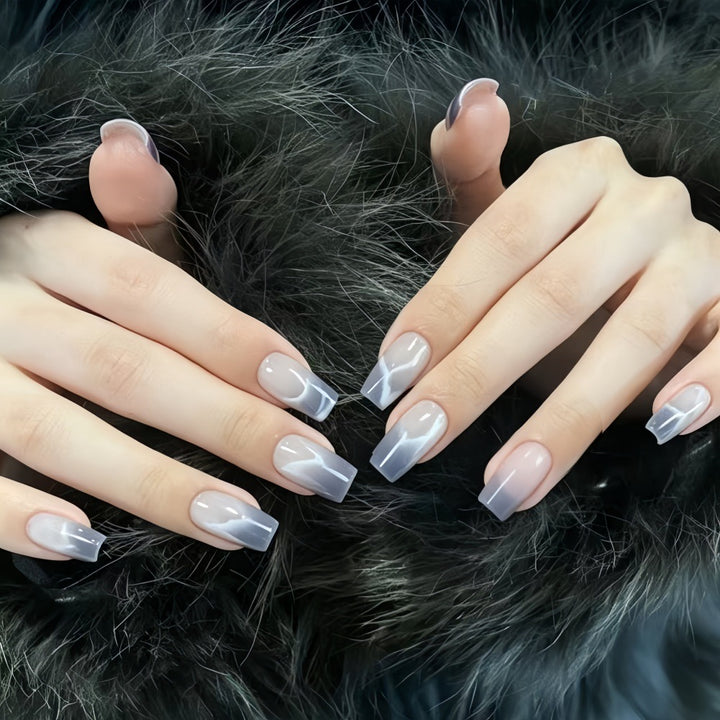 Elegant Artificial Nails with Transparent Gradient Bowlift