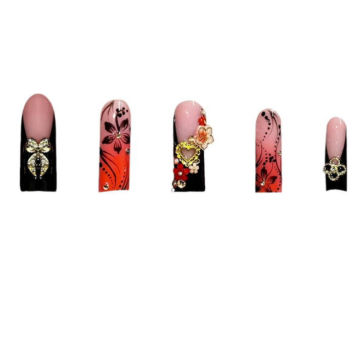 Decorative Floral Design Press-On Nails Bowlift