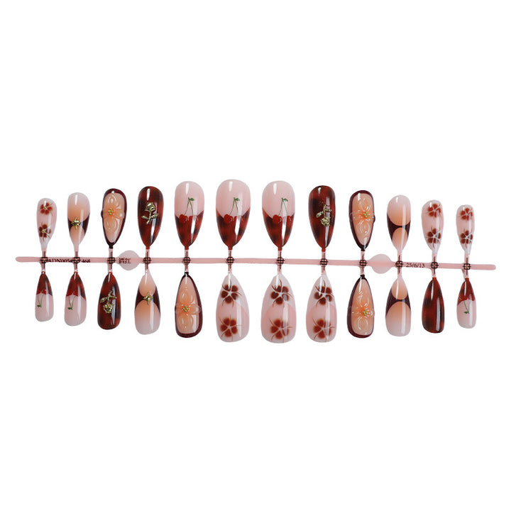 Artistic Press-On Nail Set with Elegant Floral Decor Bowlift