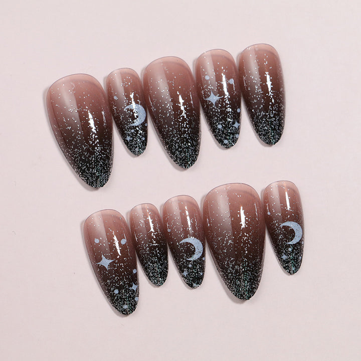 Artistic Ombre Press-On Nail Set with Celestial Design Bowlift
