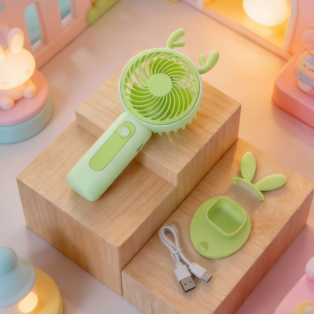 Women's Portable Hand Fan with Cute Ears Bowlift