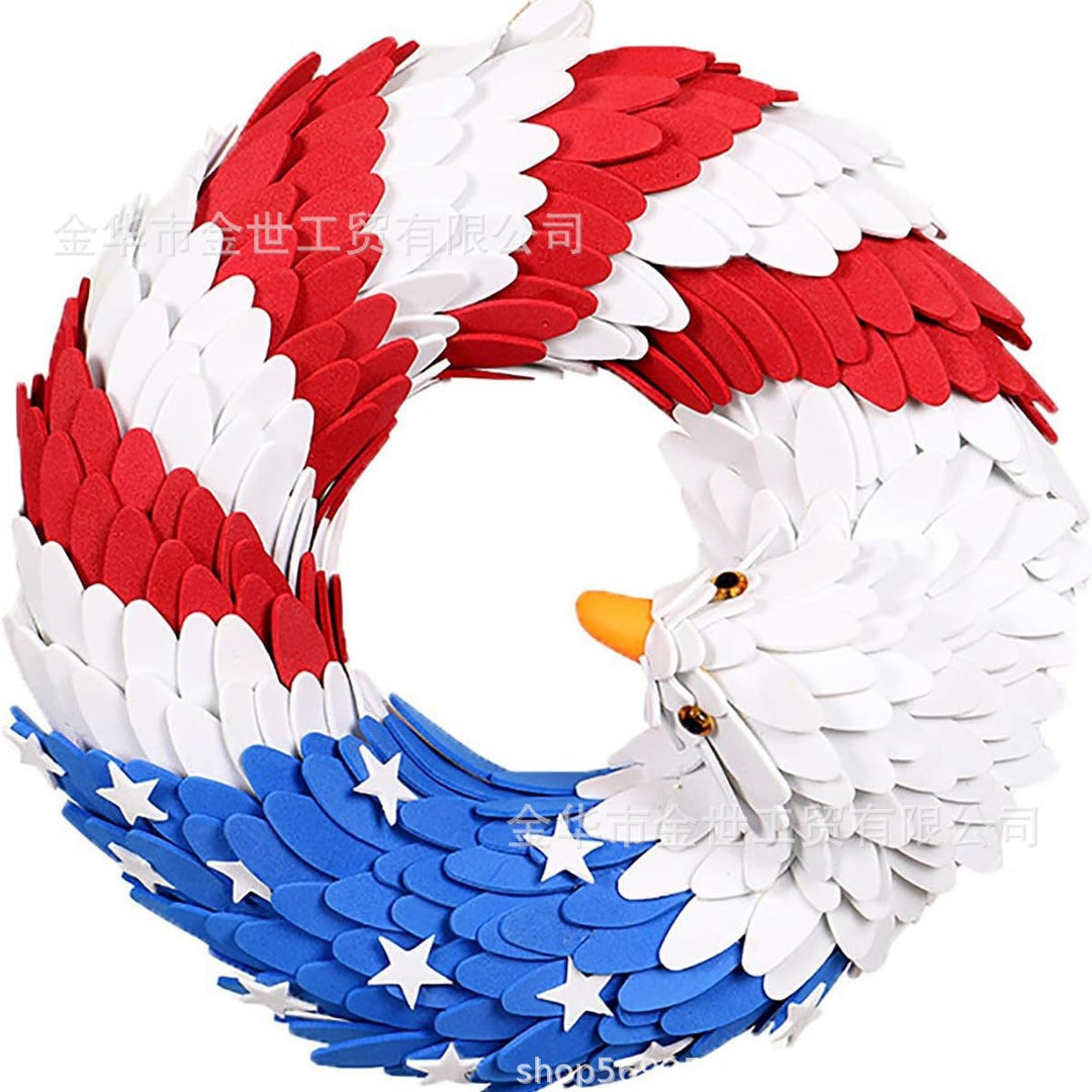 Independence Day rustic round wooden patriotic cross wall plaque with floral accents and God Bless America banner Bowlift