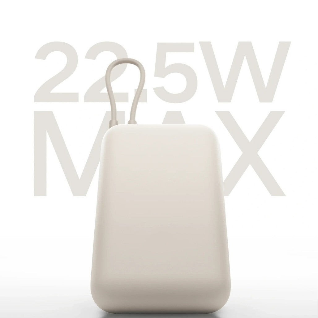 Compact High-capacity portable power bank with integrated USB-C cable and silicone carry loop Bowlift