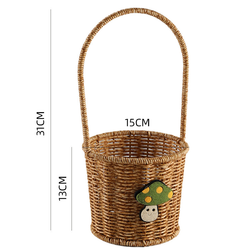 Decorative Woven Storage Basket with Mushroom Emblem Bowlift