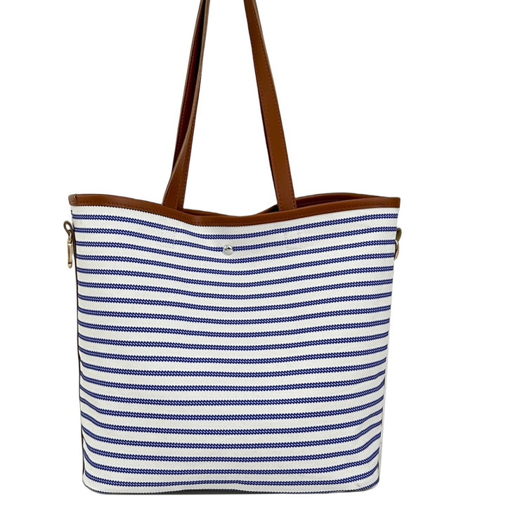 WoStriped Canvas Beach Tote Bag Bowlift