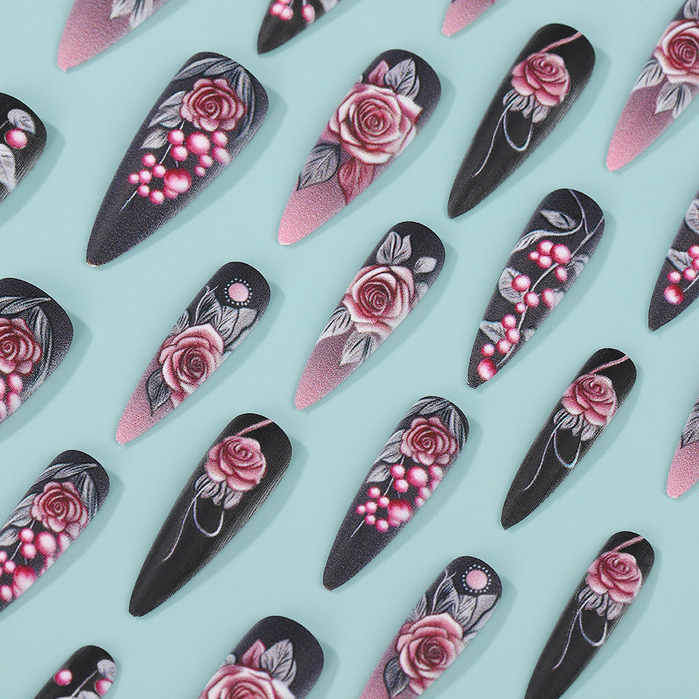 Artificial nails with detailed rose design Bowlift