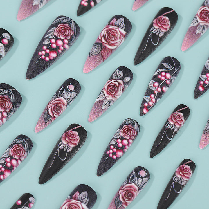 Artificial nails with detailed rose design Bowlift