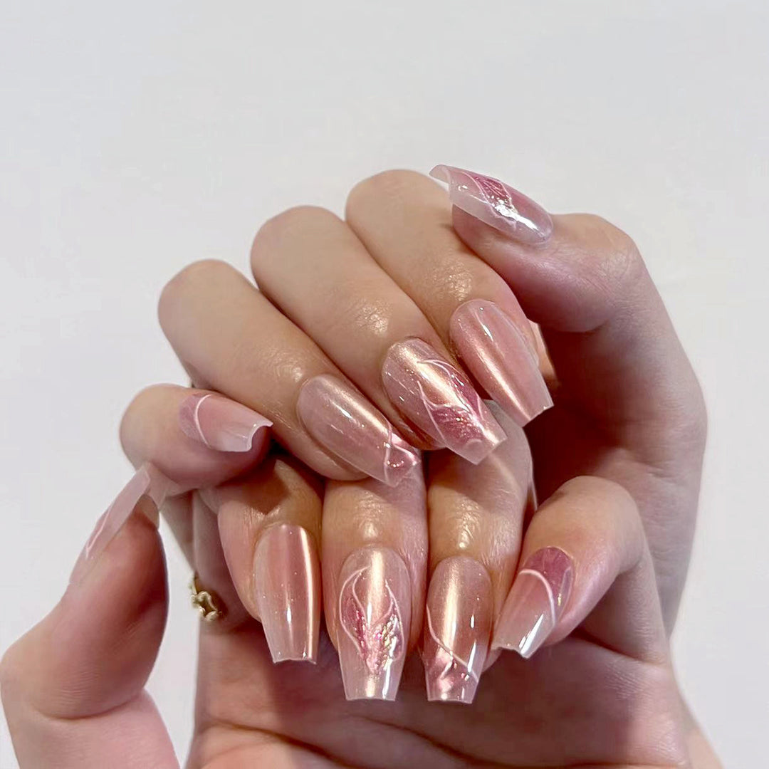 Artistic Press-On Nails with Floral Designs Bowlift