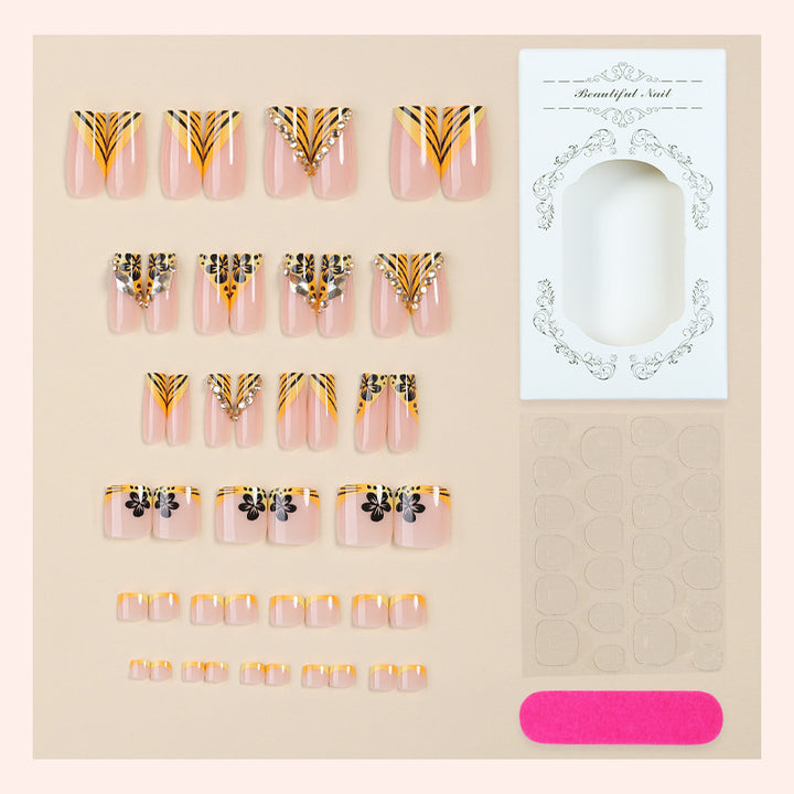 Artistic Premium Press-On Nail Set with Floral and Gem Accents Bowlift