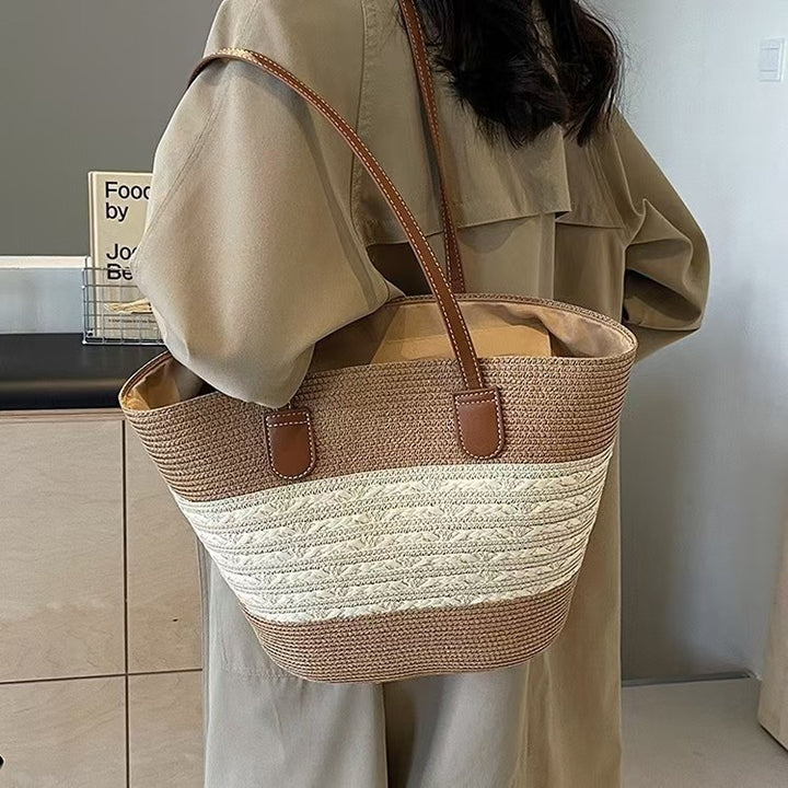 Fashionable rustic shopper with chic leather handles Bowlift