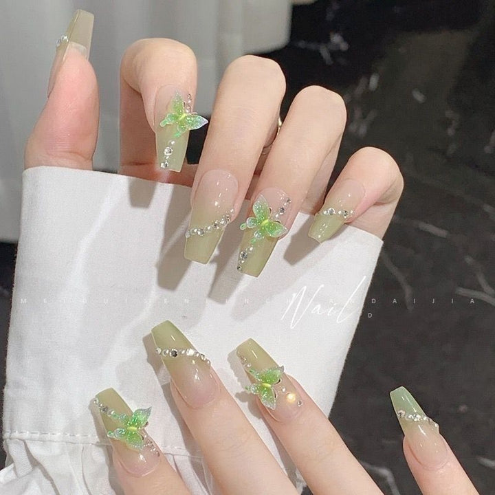 Artful Nail Extensions with Butterfly Design Bowlift