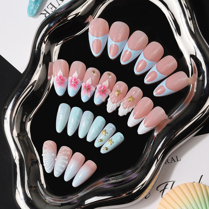 Artistic Sea-Inspired Press-On Nail Set Bowlift