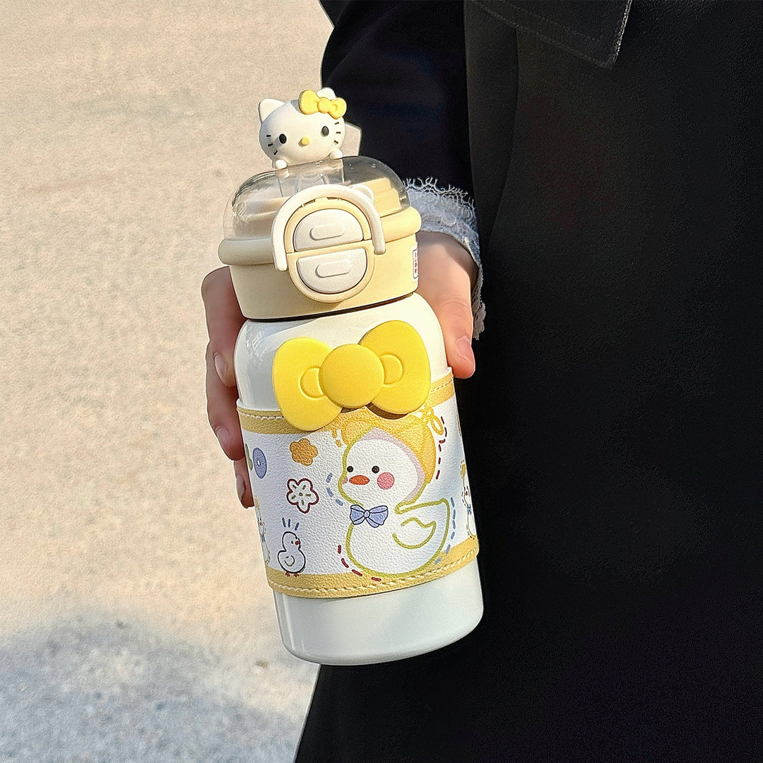 Women's creative water bottle with interactive lid and cute Bowlift design