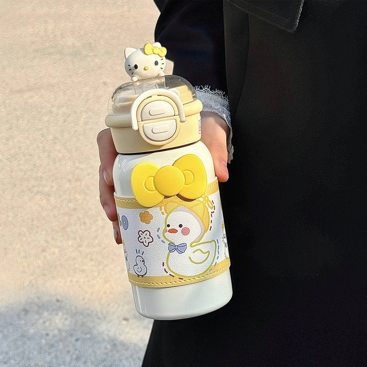Women's creative water bottle with interactive lid and cute Bowlift design