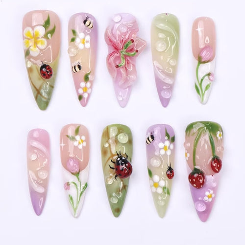 Artistic Floral-Themed Press-On Nails Bowlift