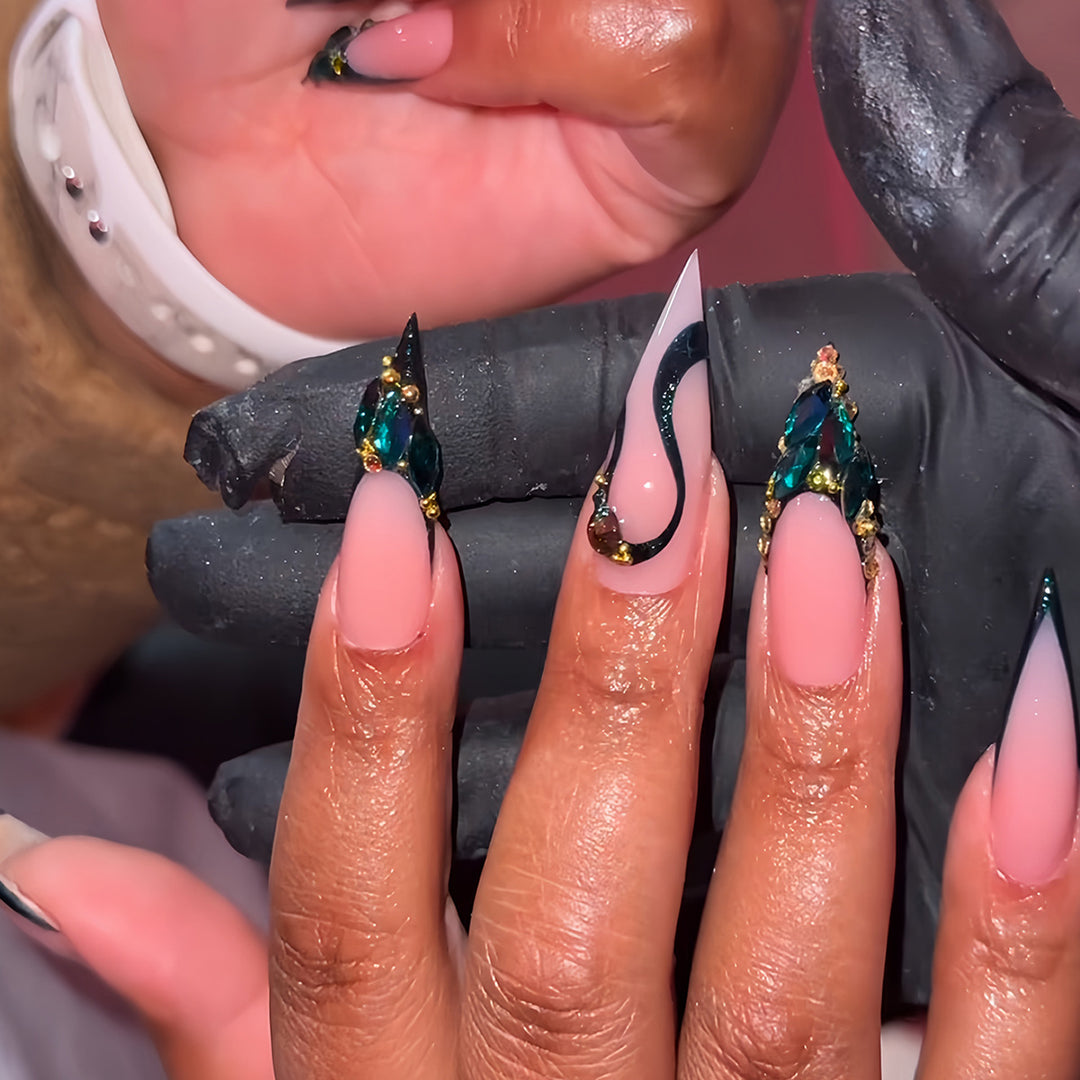 Rhinestone-Embellished Stiletto Nail Art Extensions Bowlift