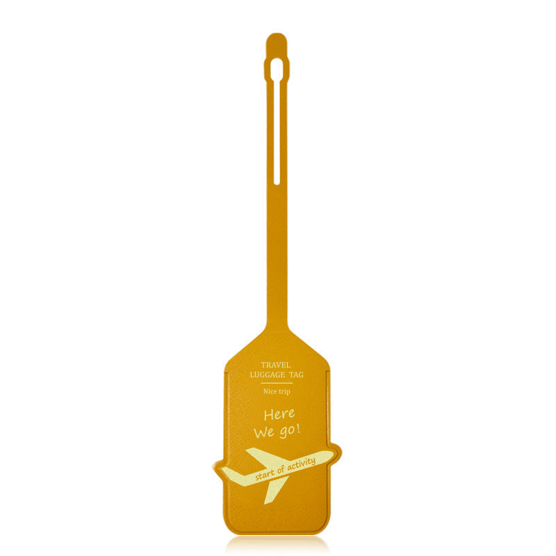 premium leather travel luggage ID tag with embossed airplane motif and adjustable strap Bowlift