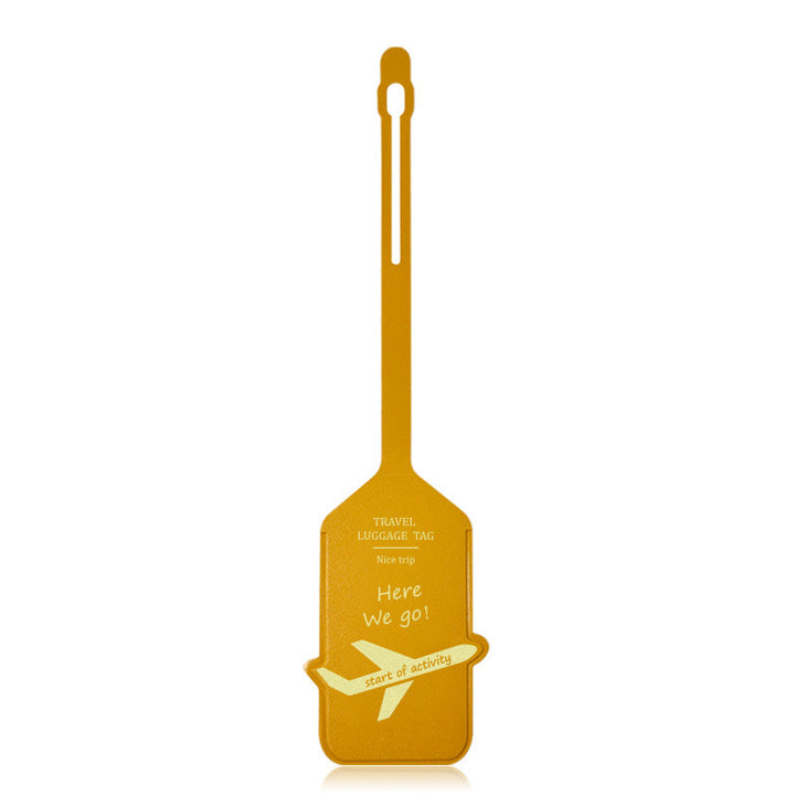 premium leather travel luggage ID tag with embossed airplane motif and adjustable strap Bowlift