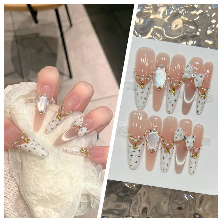 Artistic Stiletto Press-On Nail Set with Charming Patterns Bowlift