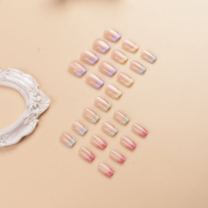 Artistic Colorful French Tip Press-On Nail Set Bowlift