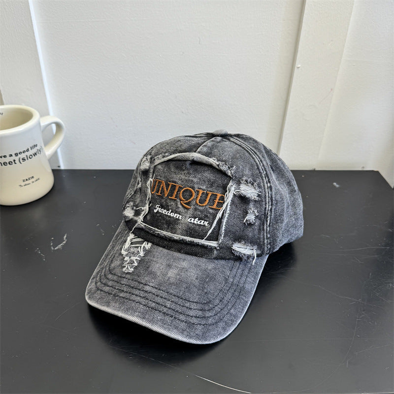 Men's Distressed Denim Graphic Cap Bowlift