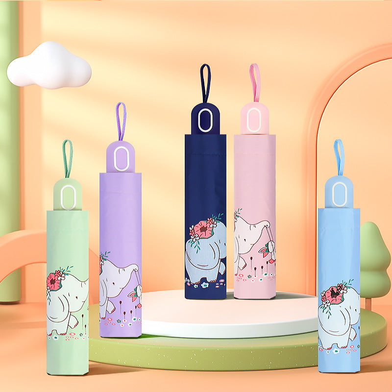 Women Folding Umbrella with Cute Elephant Design Bowlift