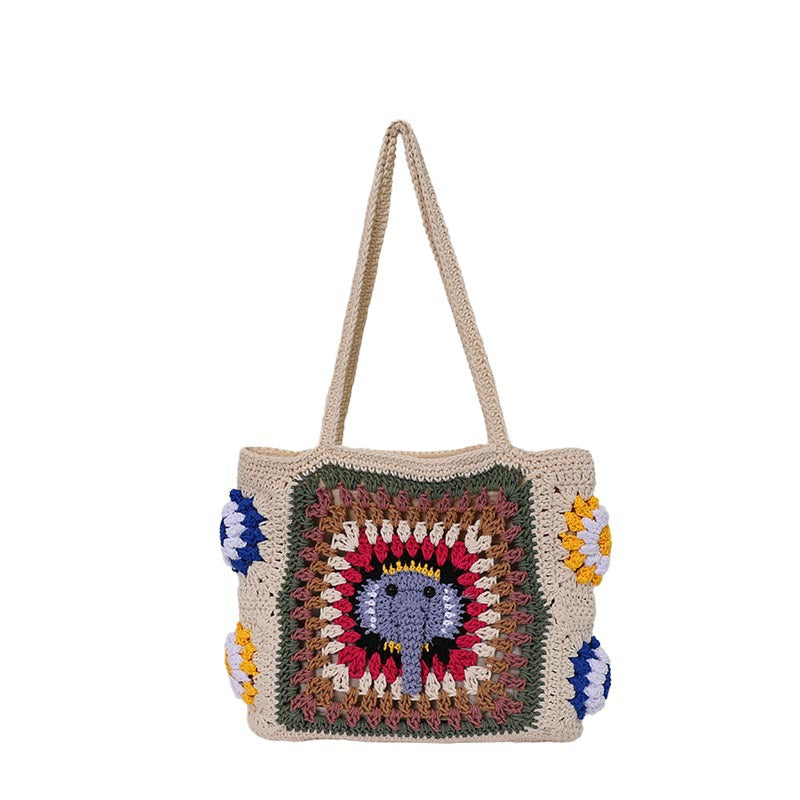 Handmade macrame shoulder bag with elephant design Bowlift