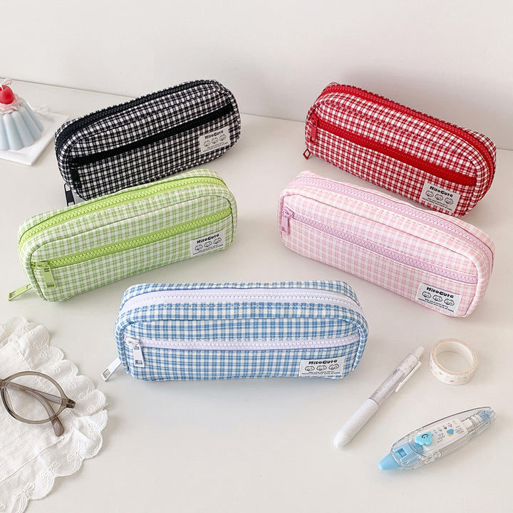Stylish Gingham Checkered Pencil Case Bowlift