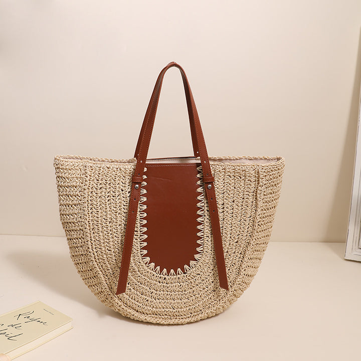 Elegant Handmade Straw Bag with Leather Accents Bowlift