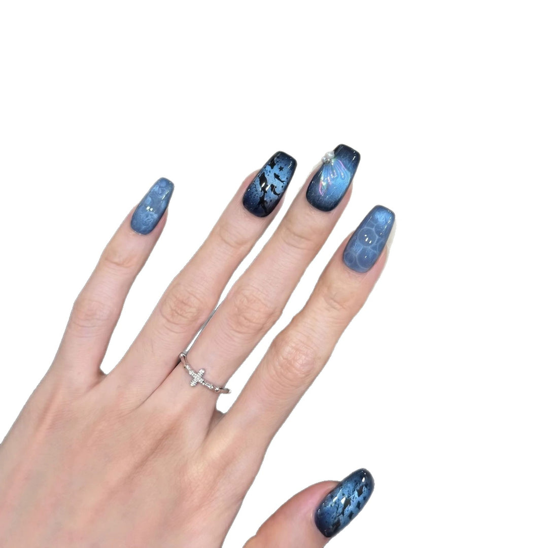 Artistic Press-On Nail Set with Starry Night Design Bowlift