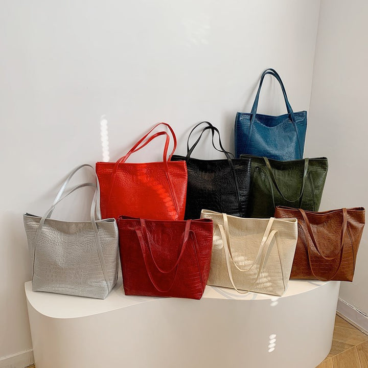 Crocodile-Embossed Leather Tote Bag Bowlift