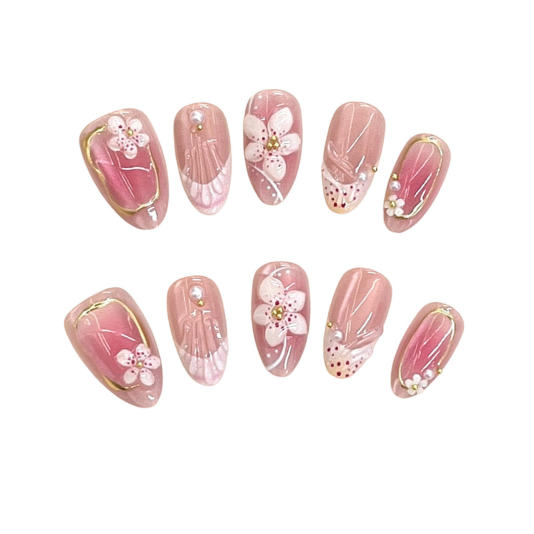 Detailed Floral Design Press-On Nail Set Bowlift