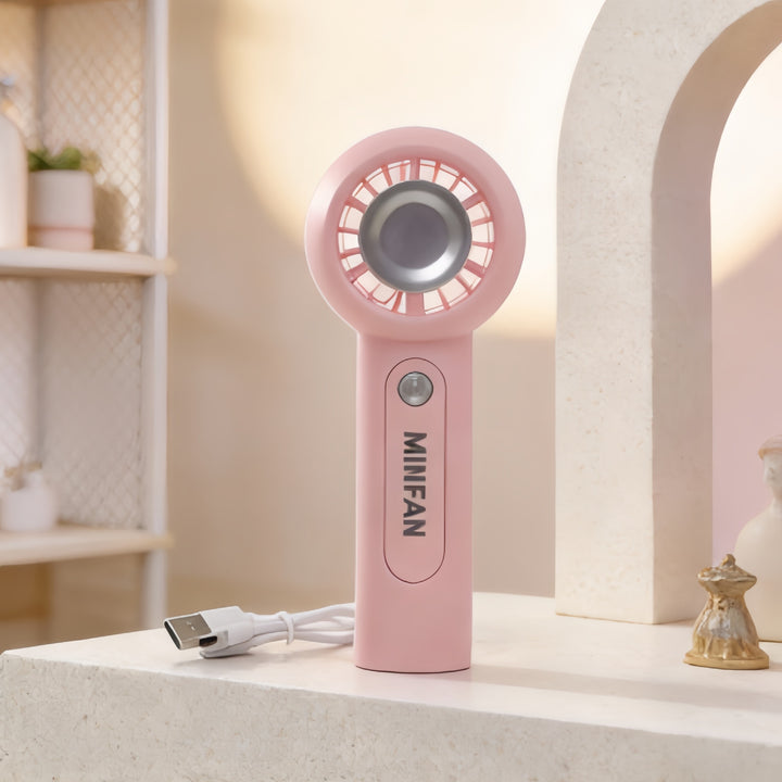 Ladies Portable Mini Fan with USB Charging Function and Ergonomic Handle Bowlift
