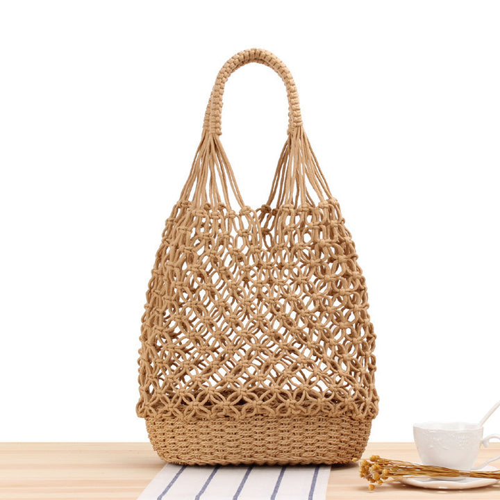 Designer Shoulder Bag Made of Woven Bast Bowlift