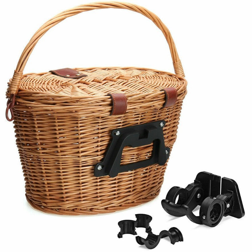 woven rattan bicycle front basket with quick-release mounting system Bowlift