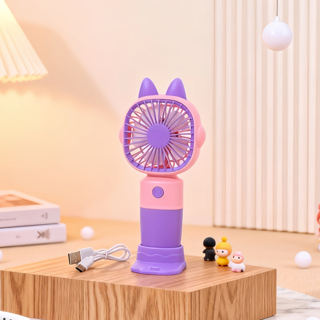 Ladies Portable Hand Fan with Cute Rabbit Design Bowlift