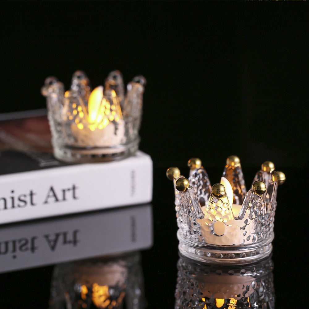 Crown-Shaped Textured Glass Votive Candle Holder Bowlift