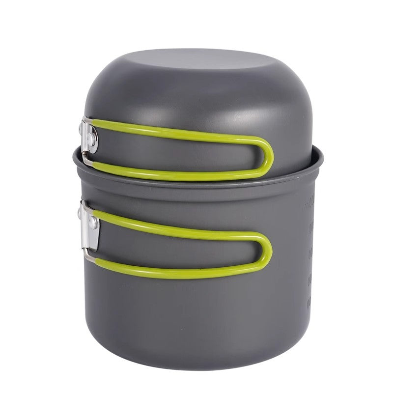 lightweight nesting anodized camping cookware set with folding silicone handles and measurement marks Bowlift