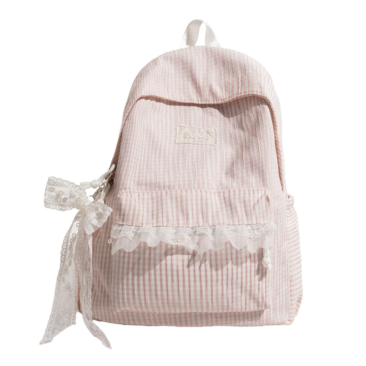 Charming Striped Lace-Trimmed Backpack Bowlift