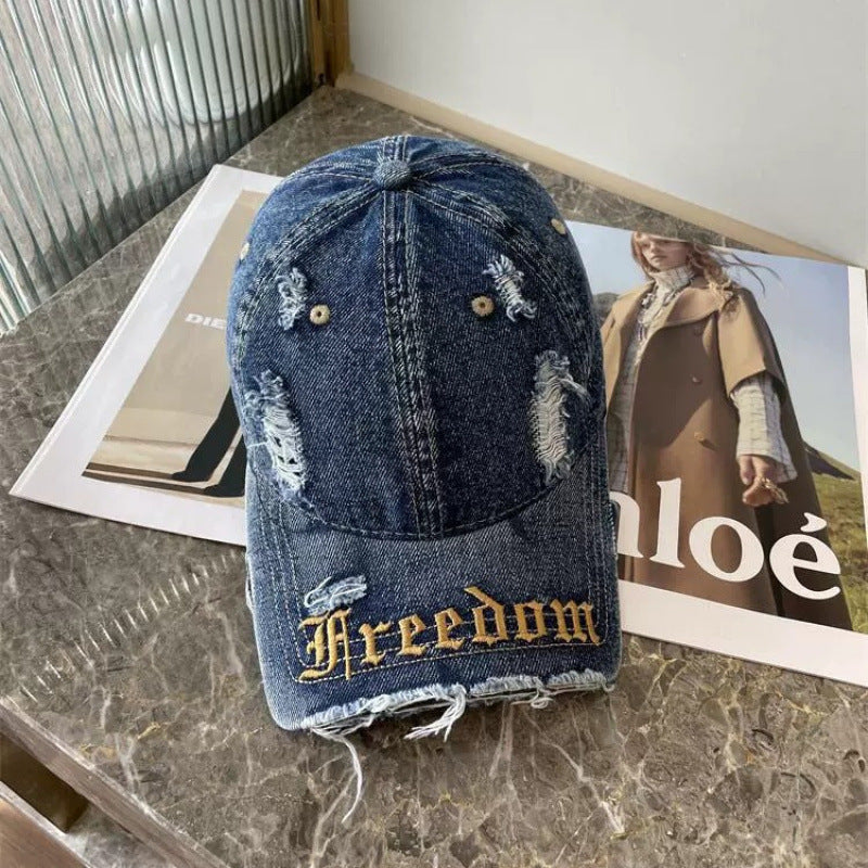 Women's Distressed Freedom Embroidered Baseball Cap Bowlift