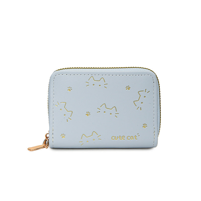 Playful Cat-Themed Compact Zip Wallet