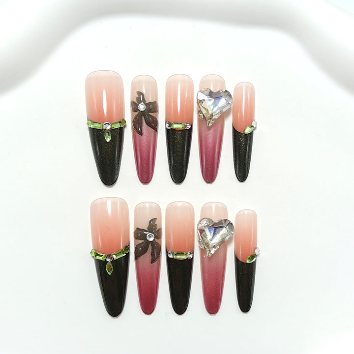 Artificial nails with elegant tip design and glitter accents Bowlift