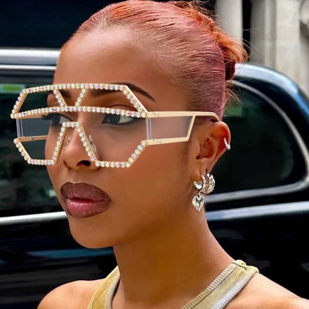 Women's stylish sunglasses with geometric frame and rhinestone embellishment Bowlift