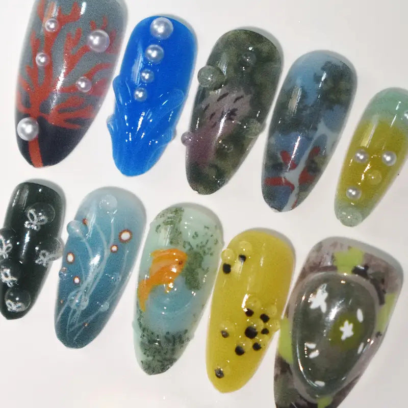 Artistic Marine-Inspired Press-On Nail Art Bowlift
