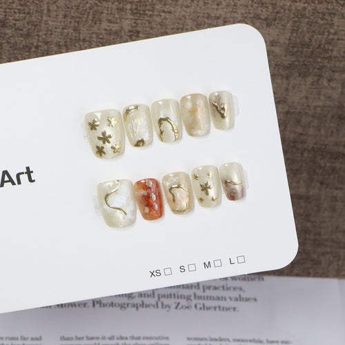Elegant Press-On Nail Art Set with Unique Metallic Designs Bowlift