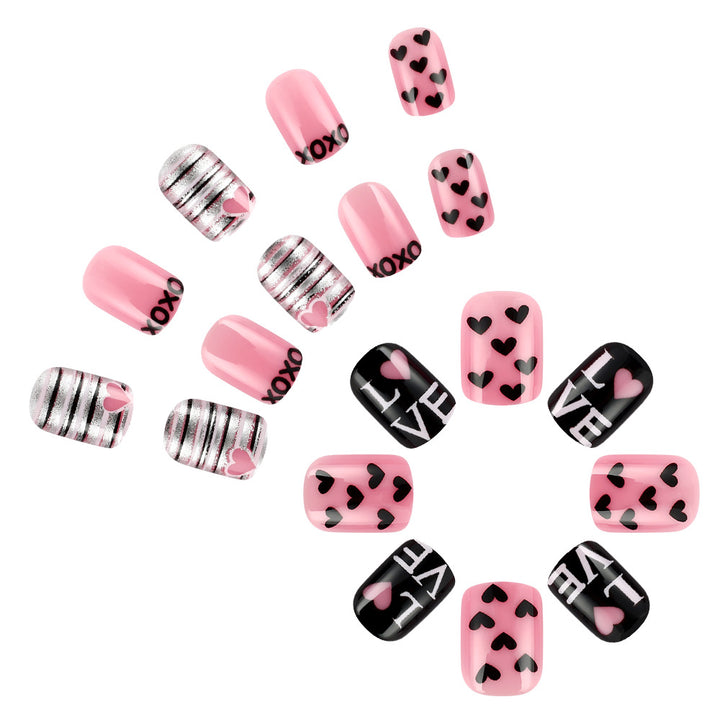 Decorative Press-On Nail Art Set with Love and Heart Patterns Bowlift