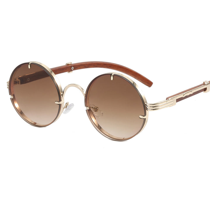 Ladies round sunglasses with luxurious wooden frame and golden accents Bowlift